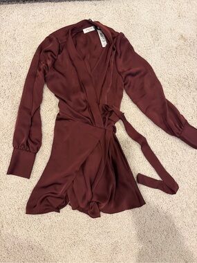 Aritzia Satin Wrap Dress in Burgundy
